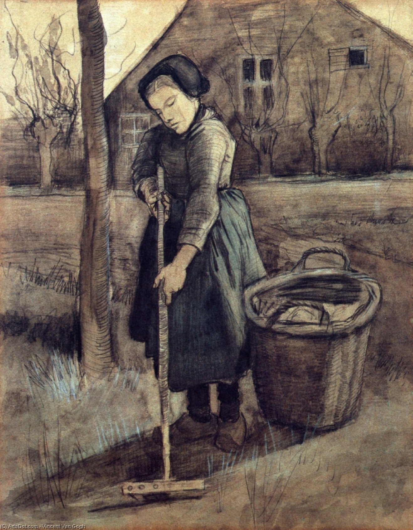 WikiOO.org - Енциклопедия за изящни изкуства - Живопис, Произведения на изкуството Vincent Van Gogh - A Girl Raking