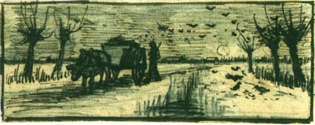 WikiOO.org - Енциклопедия за изящни изкуства - Живопис, Произведения на изкуството Vincent Van Gogh - Oxcart in the Snow