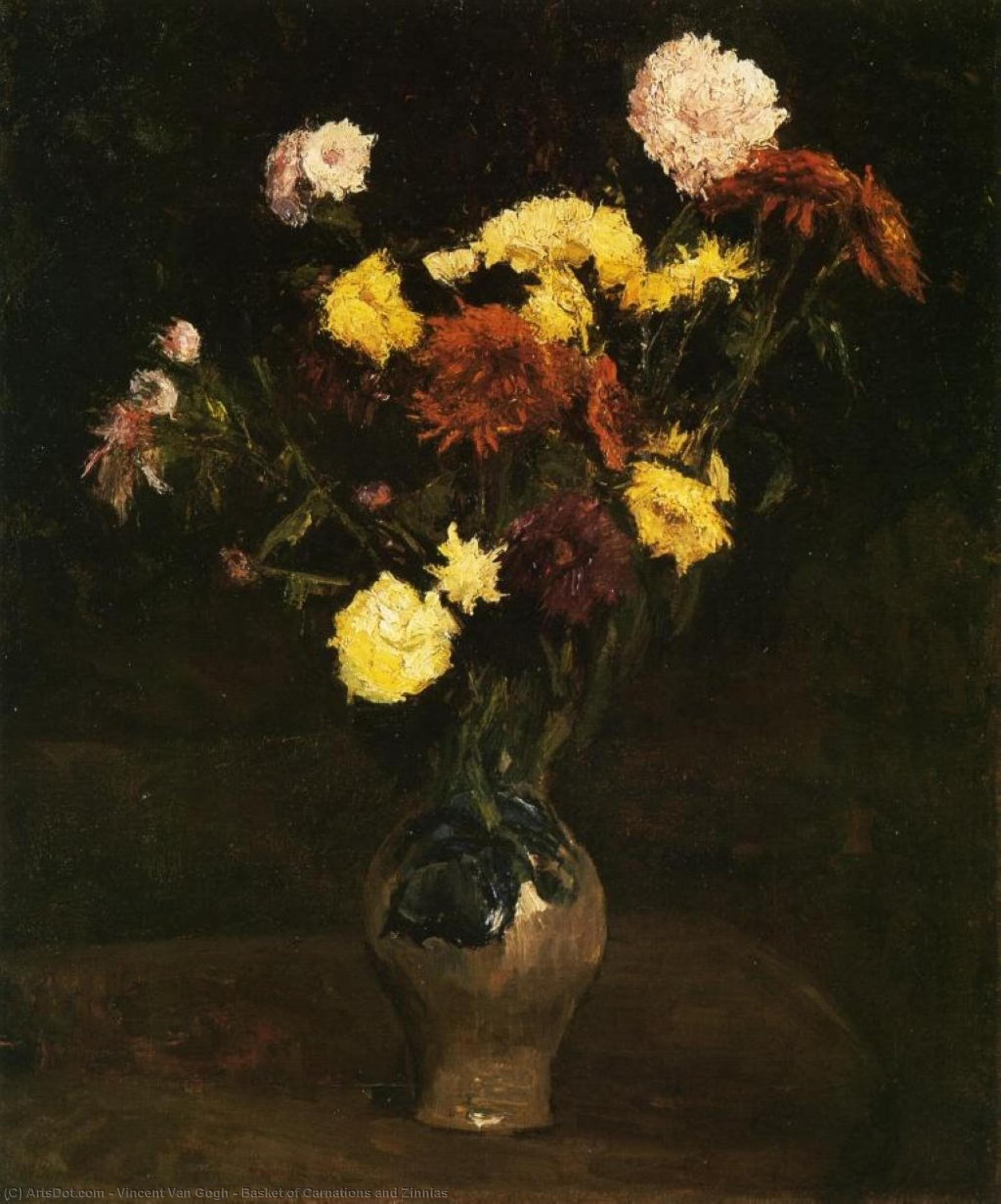 WikiOO.org - אנציקלופדיה לאמנויות יפות - ציור, יצירות אמנות Vincent Van Gogh - Basket of Carnations and Zinnias