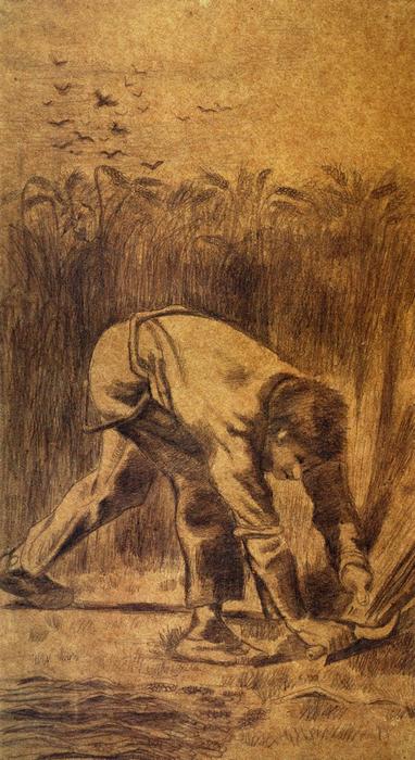 WikiOO.org - Enciclopédia das Belas Artes - Pintura, Arte por Vincent Van Gogh - Reaper with Sickle (after Millet)