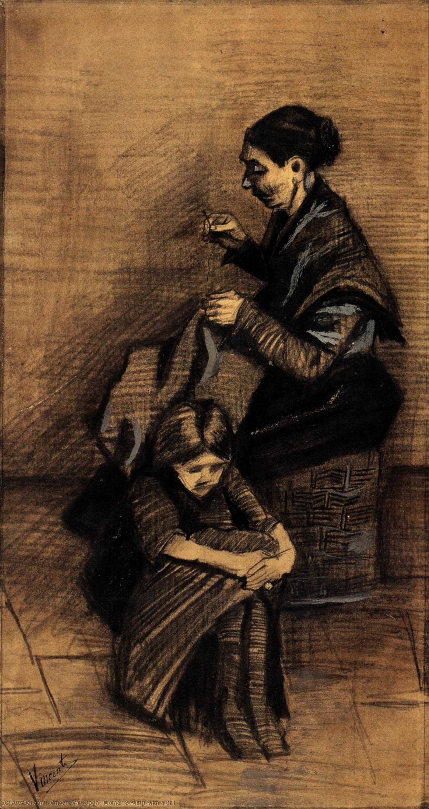 WikiOO.org - Енциклопедия за изящни изкуства - Живопис, Произведения на изкуството Vincent Van Gogh - Woman Sewing, with a Girl