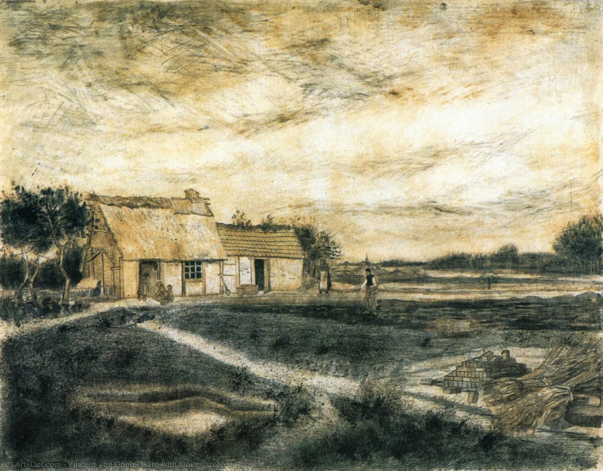 Wikoo.org - موسوعة الفنون الجميلة - اللوحة، العمل الفني Vincent Van Gogh - Barn with Moss-Covered Roof