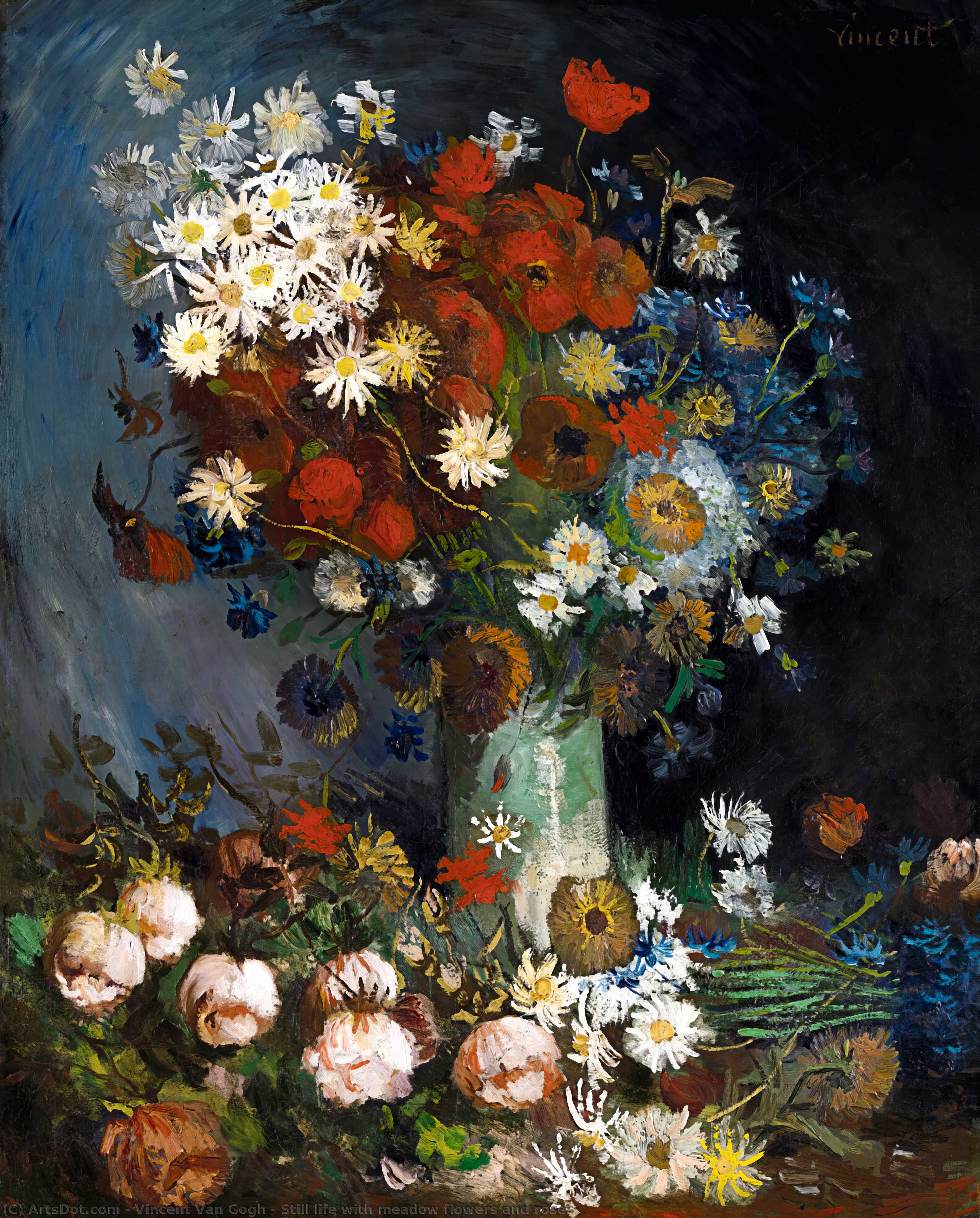 WikiOO.org - دایره المعارف هنرهای زیبا - نقاشی، آثار هنری Vincent Van Gogh - Still life with meadow flowers and roses