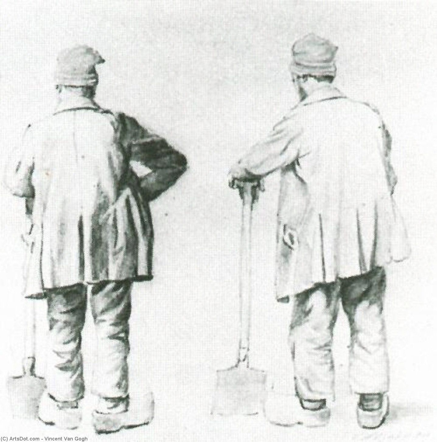 WikiOO.org – 美術百科全書 - 繪畫，作品 Vincent Van Gogh -  两 草图 的 男人 斜塔  在他的 铲