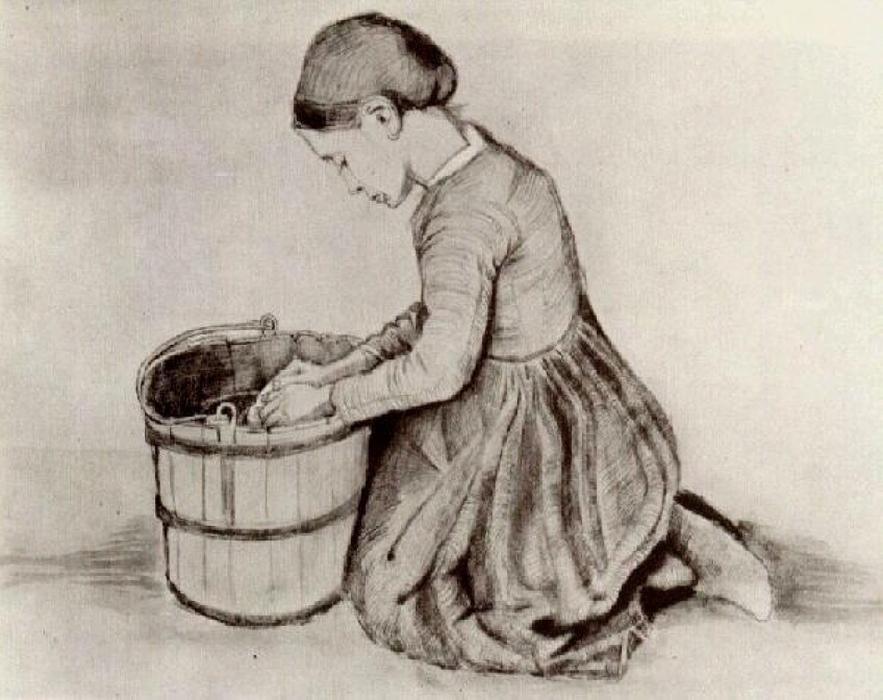 WikiOO.org - Encyclopedia of Fine Arts - Lukisan, Artwork Vincent Van Gogh - Girl Kneeling in Front of a Bucket