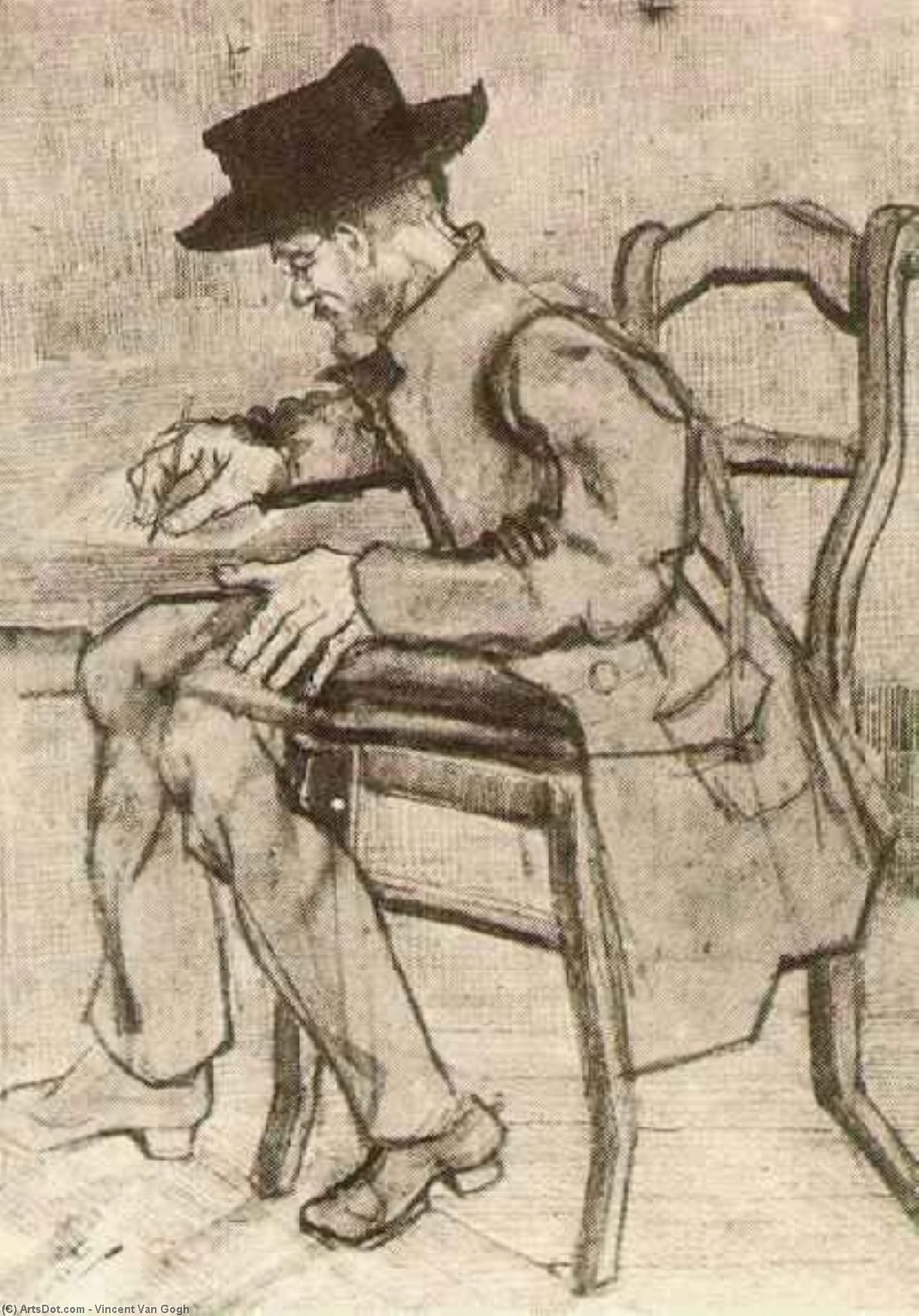 WikiOO.org – 美術百科全書 - 繪畫，作品 Vincent Van Gogh - 男子 写作  面对  左