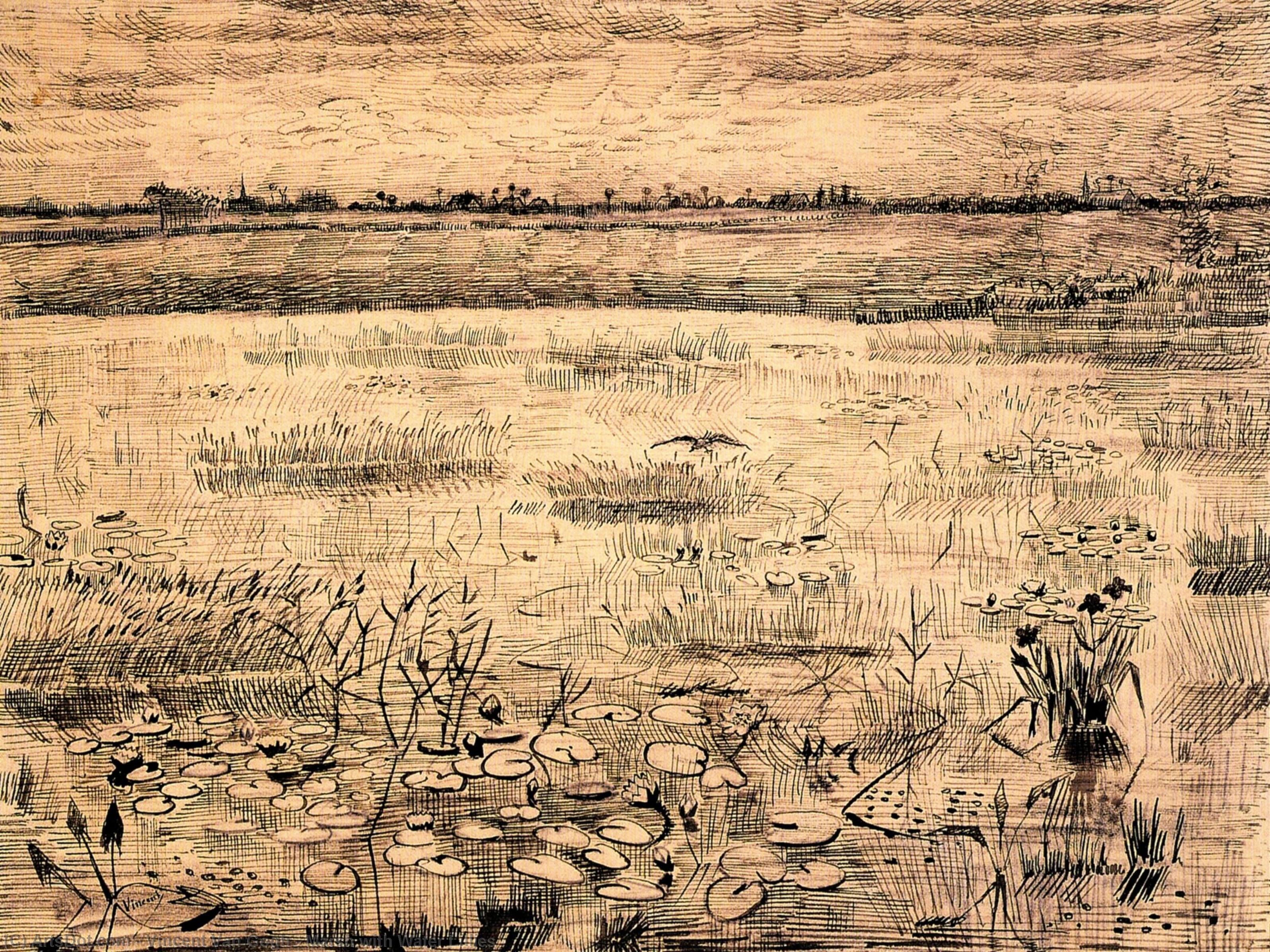 WikiOO.org - Енциклопедия за изящни изкуства - Живопис, Произведения на изкуството Vincent Van Gogh - Marsh with Water Lillies