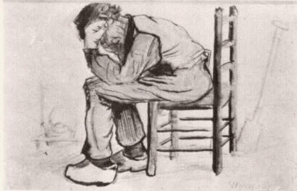 Wikoo.org - موسوعة الفنون الجميلة - اللوحة، العمل الفني Vincent Van Gogh - Peasant Sitting by the Fireplace (Worn Out)