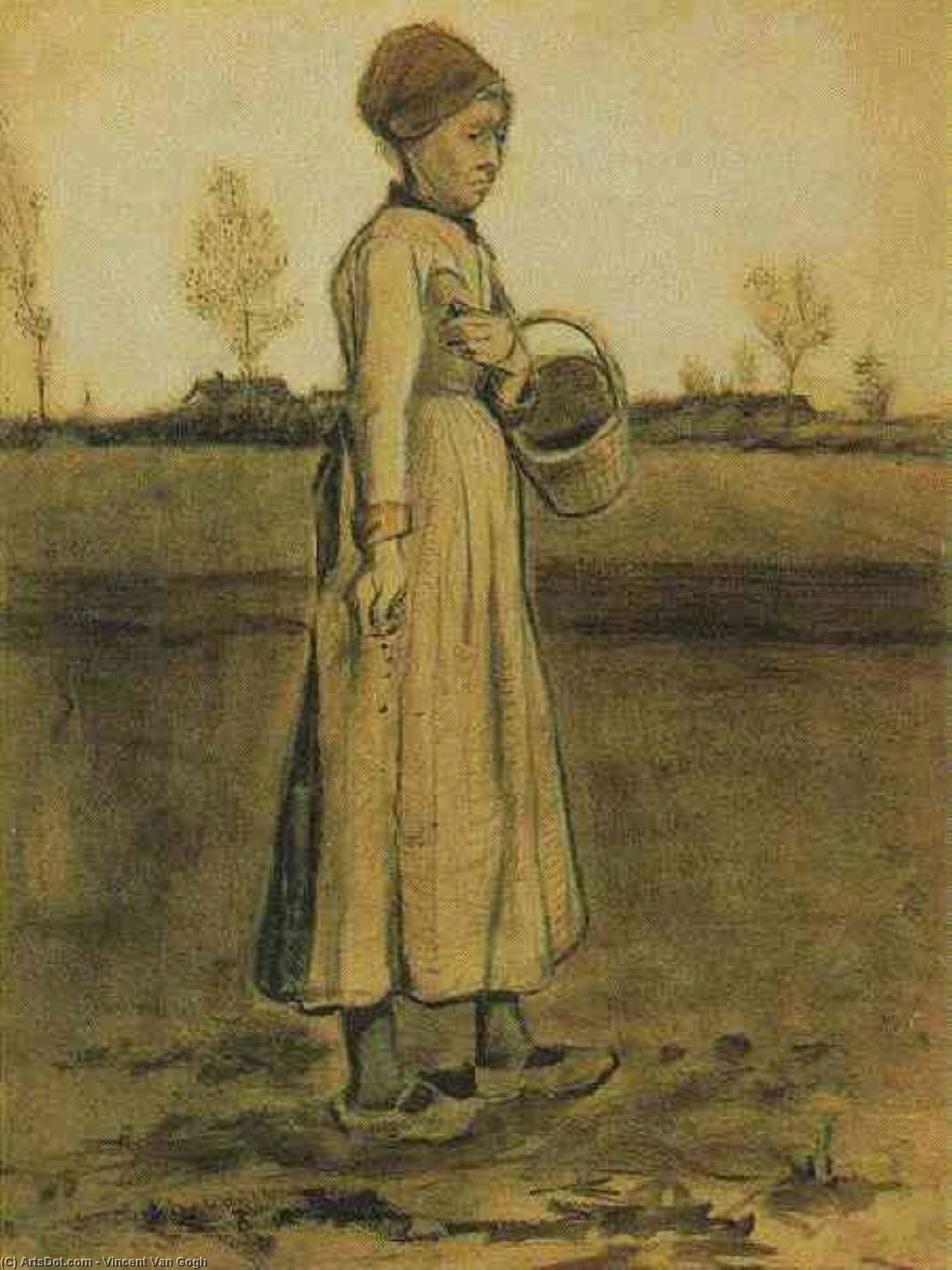 Wikioo.org - The Encyclopedia of Fine Arts - Painting, Artwork by Vincent Van Gogh - Peasant Woman Sowing with a Basket