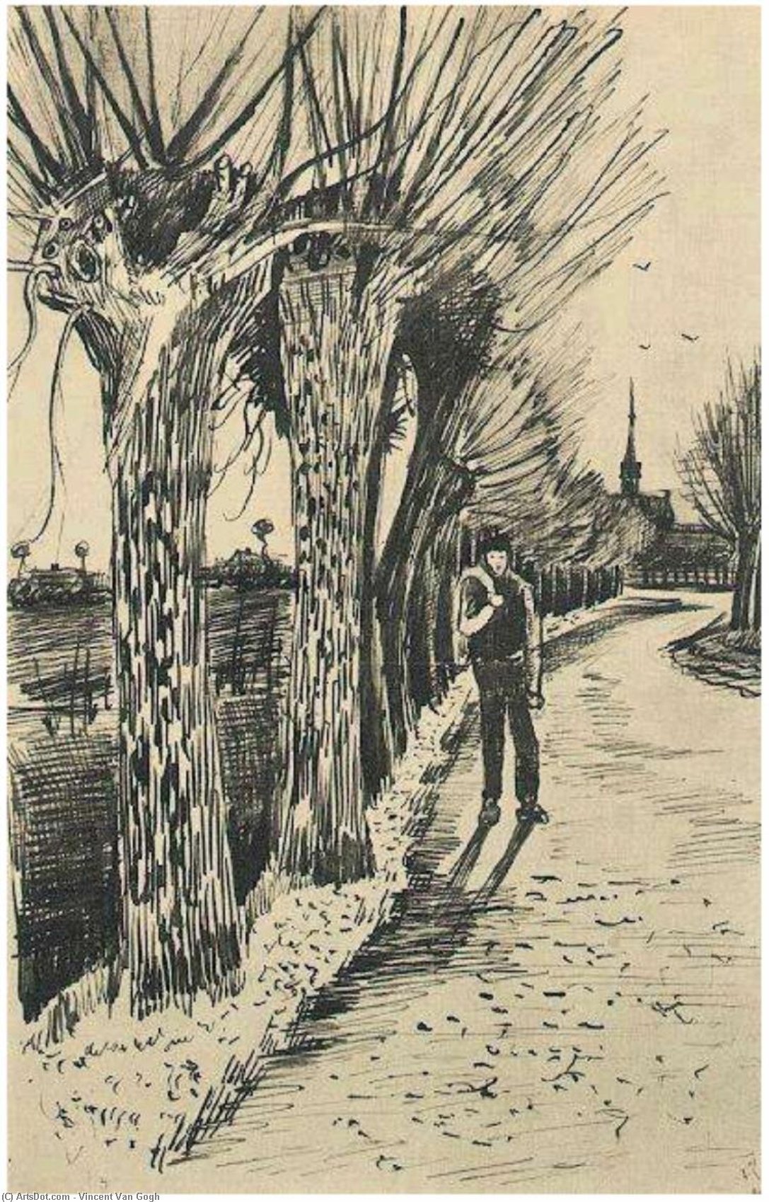 Wikioo.org – La Enciclopedia de las Bellas Artes - Pintura, Obras de arte de Vincent Van Gogh - Carretera con Árbol desmochado  sauces