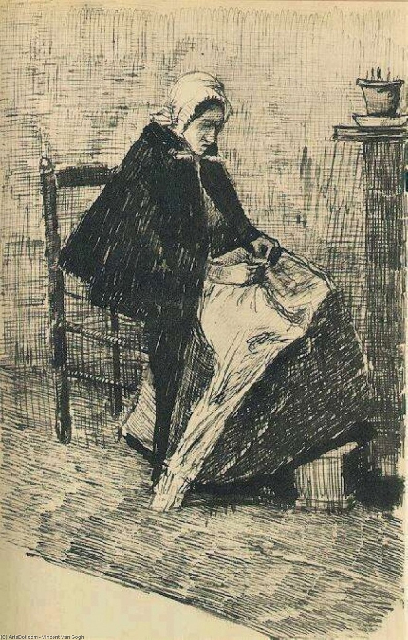 Wikioo.org - Encyklopedia Sztuk Pięknych - Malarstwo, Grafika Vincent Van Gogh - Scheveningen Woman Sewing
