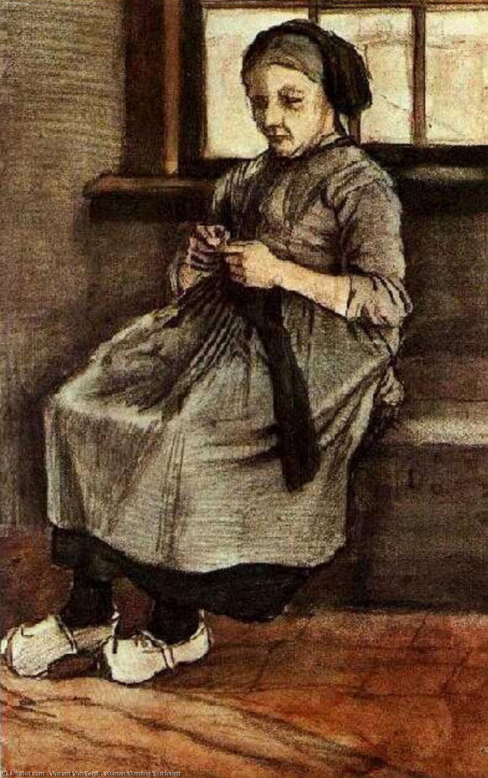 Wikoo.org - موسوعة الفنون الجميلة - اللوحة، العمل الفني Vincent Van Gogh - Woman Mending Stockings
