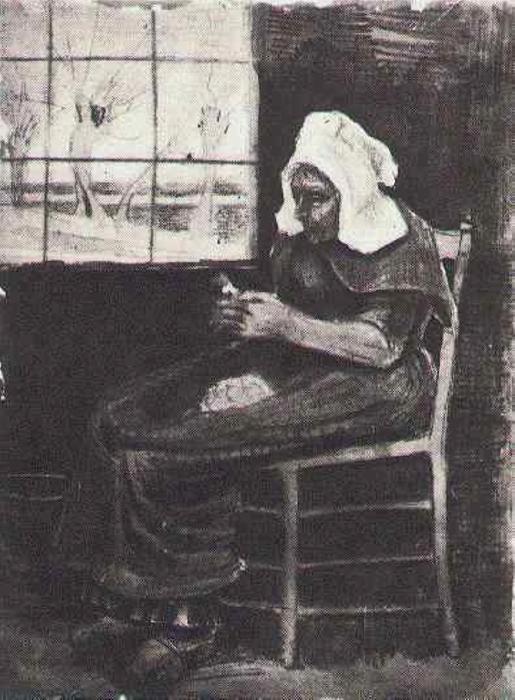WikiOO.org - Encyclopedia of Fine Arts - Lukisan, Artwork Vincent Van Gogh - Woman Peeling Potatoes near a Window