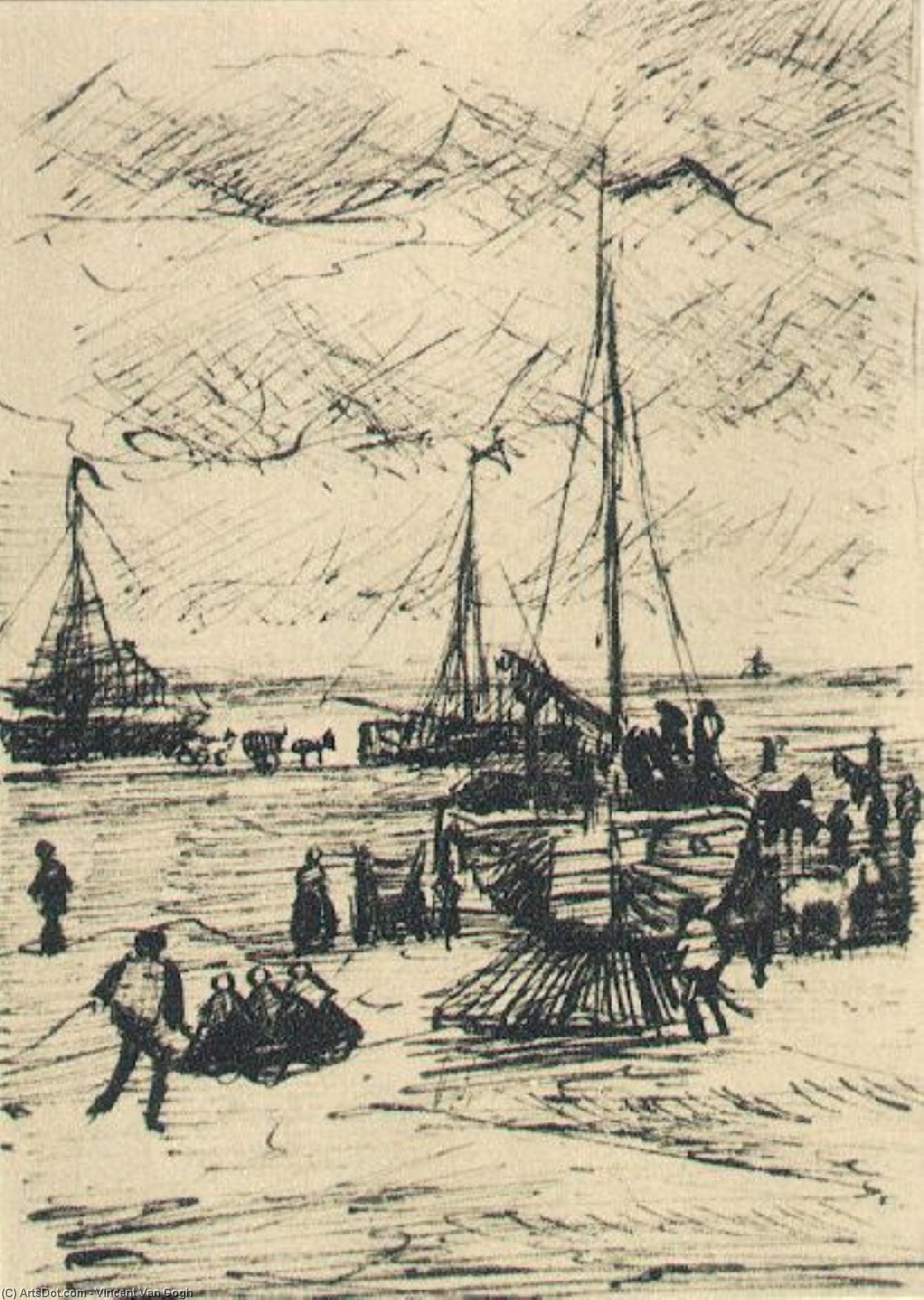 Wikoo.org - موسوعة الفنون الجميلة - اللوحة، العمل الفني Vincent Van Gogh - Beach and Boats