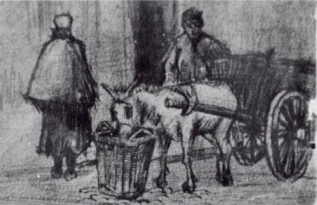 Wikioo.org - The Encyclopedia of Fine Arts - Painting, Artwork by Vincent Van Gogh - Donkey Cart with Boy and Scheveningen Woman