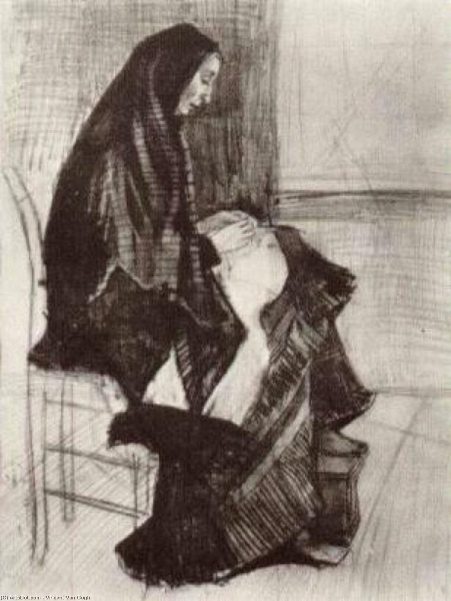 WikiOO.org - Enciklopedija likovnih umjetnosti - Slikarstvo, umjetnička djela Vincent Van Gogh - Figure of a Woman with Unfinished Chair