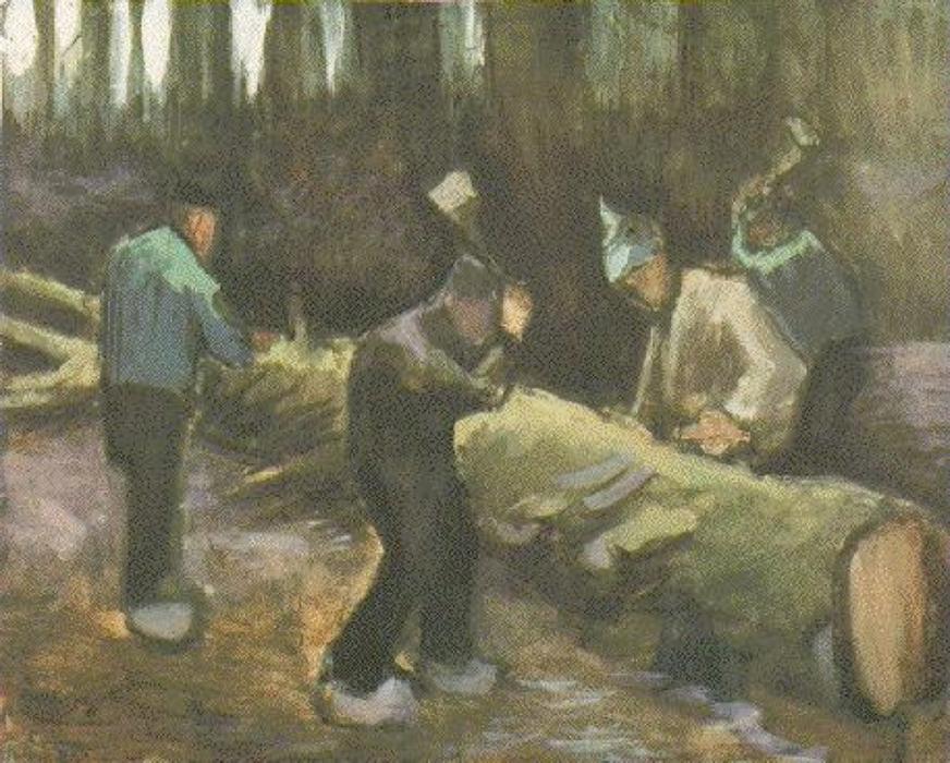 Wikioo.org - The Encyclopedia of Fine Arts - Painting, Artwork by Vincent Van Gogh - Four Men Cutting Wood