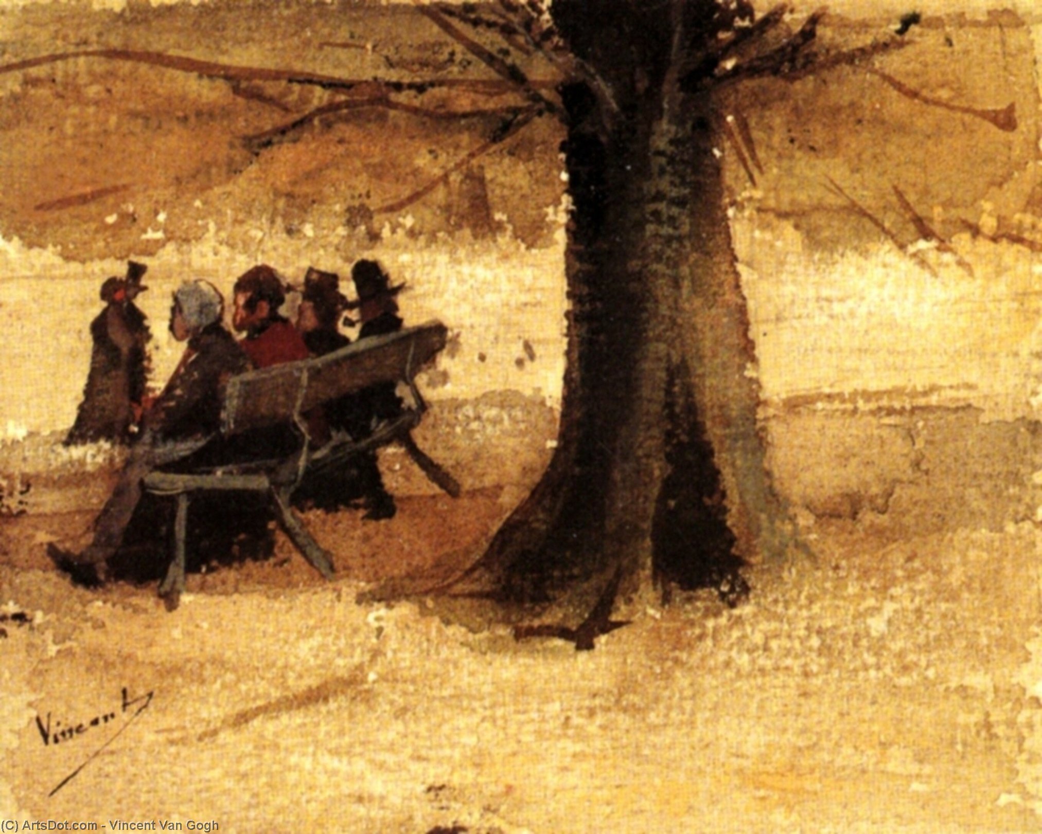 Wikioo.org - The Encyclopedia of Fine Arts - Painting, Artwork by Vincent Van Gogh - Four People on a Bench