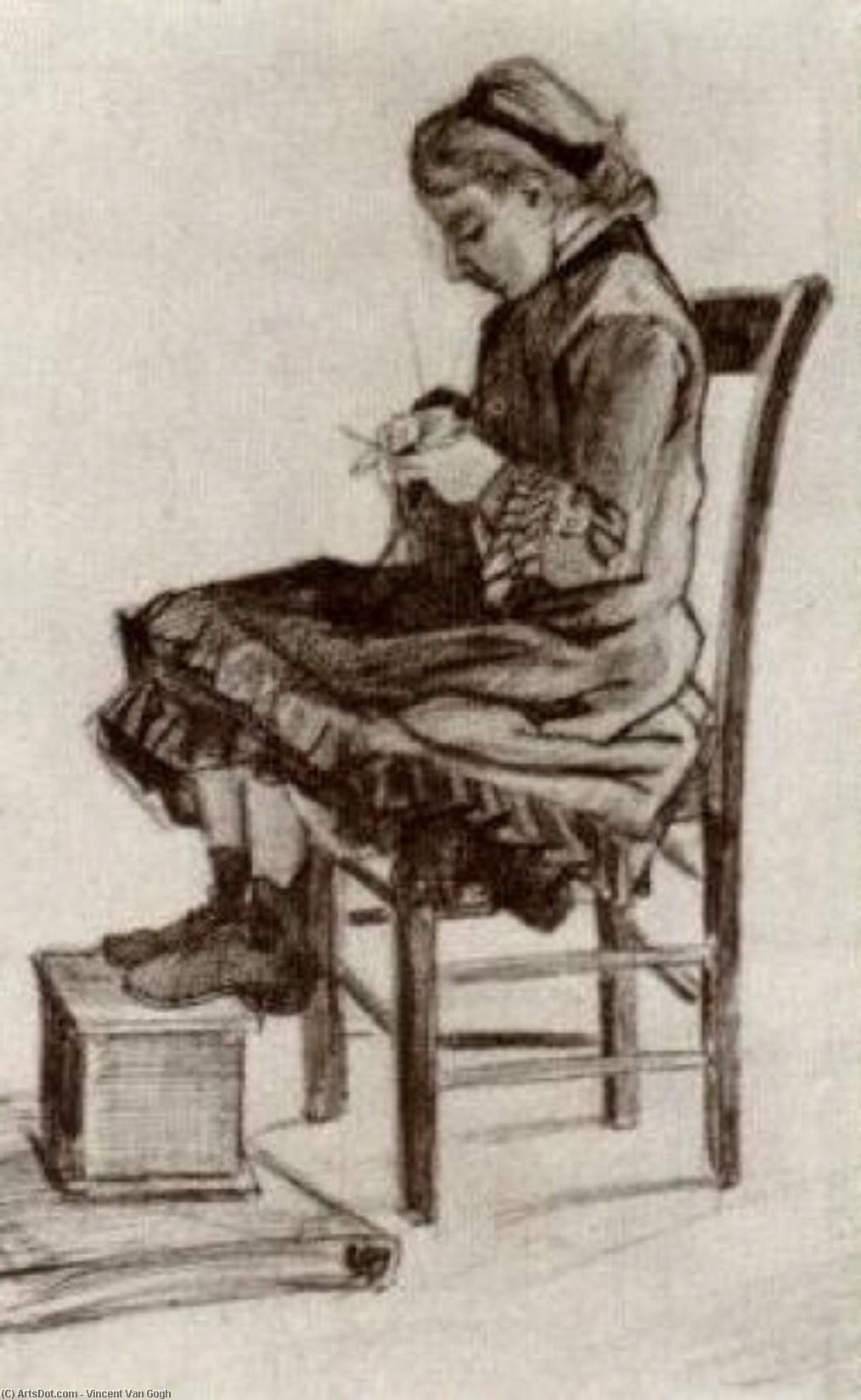 WikiOO.org - Encyclopedia of Fine Arts - Festés, Grafika Vincent Van Gogh - Girl Sitting, Knitting