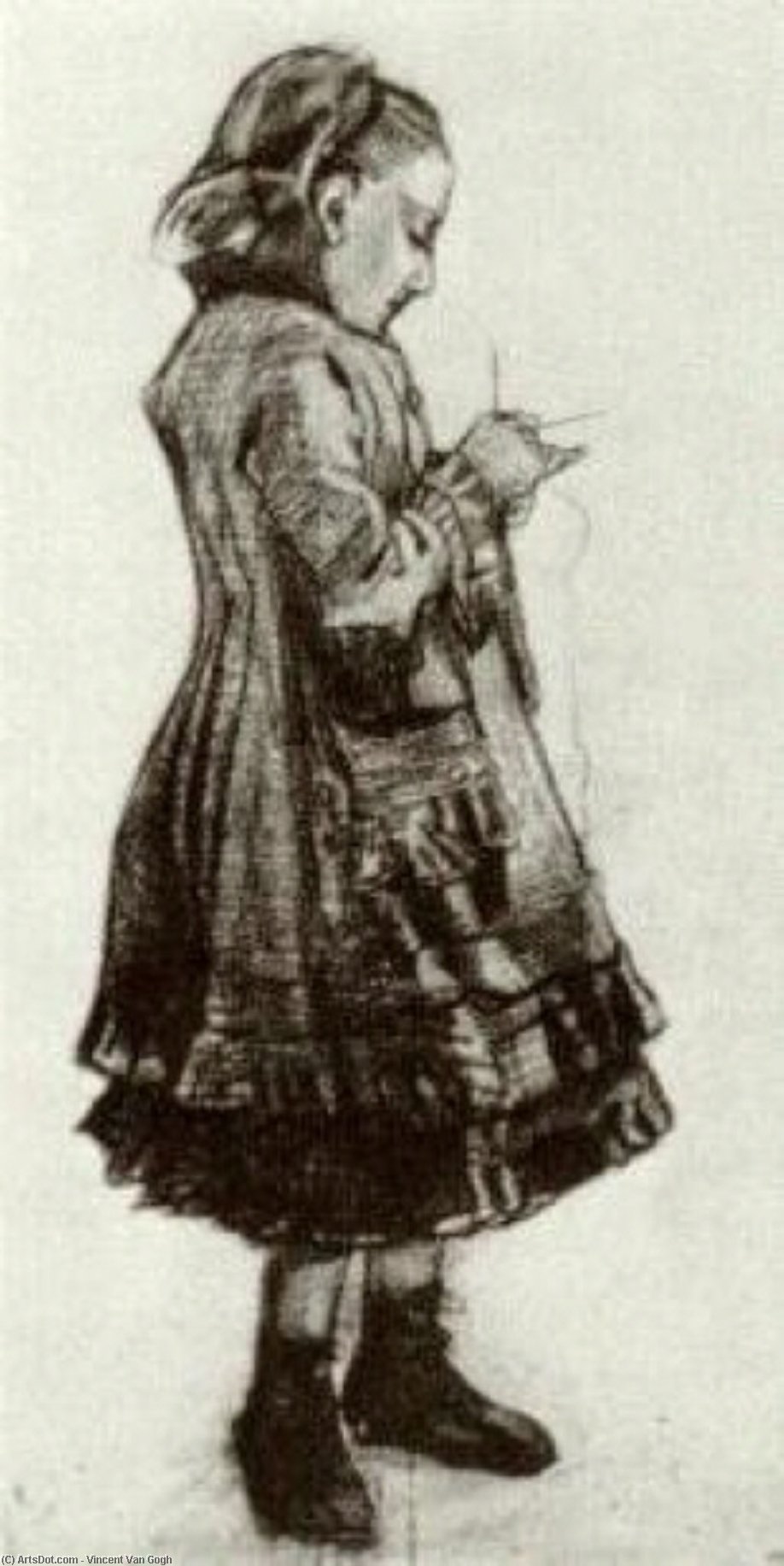 Wikioo.org - Encyklopedia Sztuk Pięknych - Malarstwo, Grafika Vincent Van Gogh - Girl Standing, Knitting