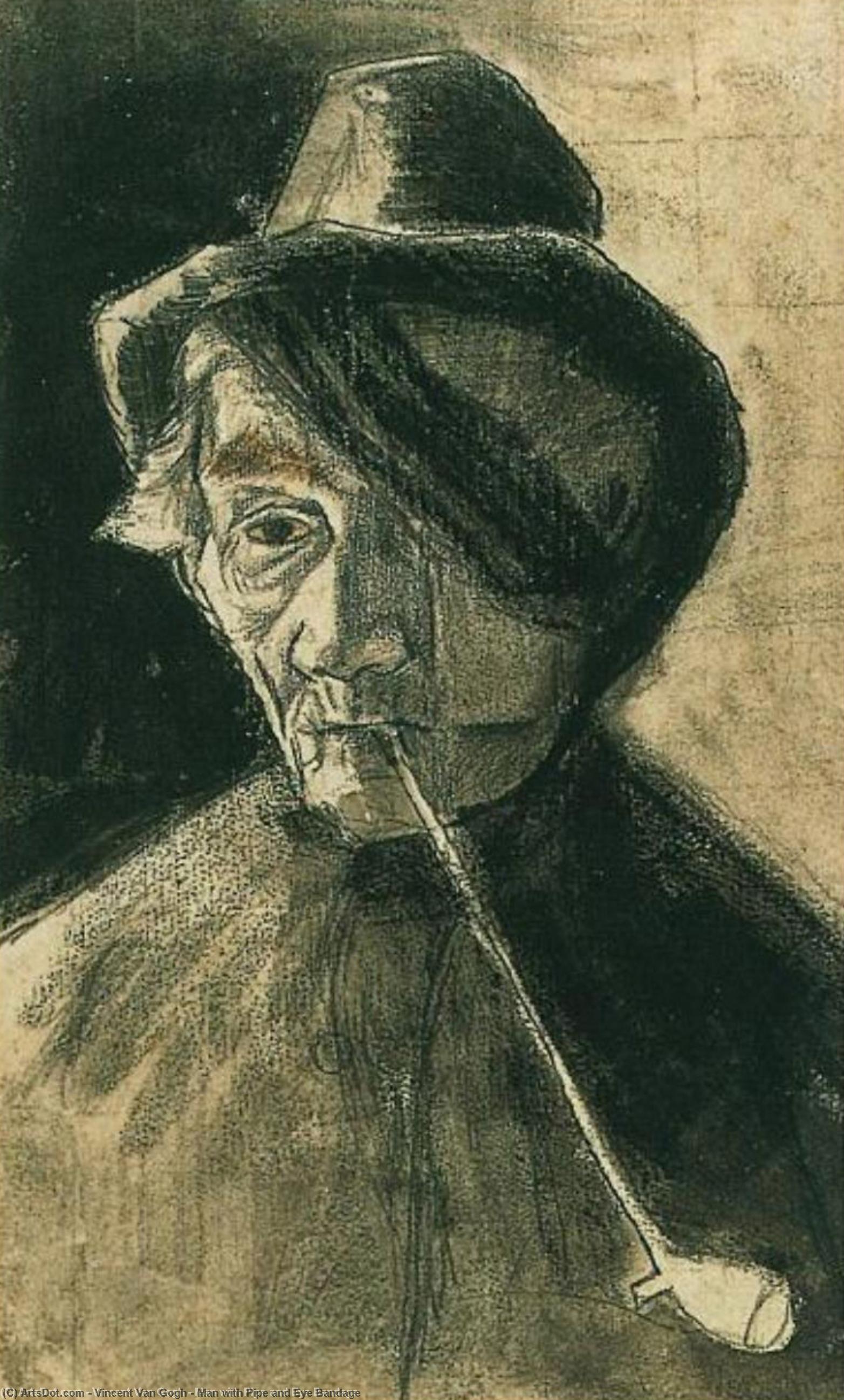 Wikioo.org – L'Enciclopedia delle Belle Arti - Pittura, Opere di Vincent Van Gogh - Uomo con il tubo e le  occhio  fasciatura