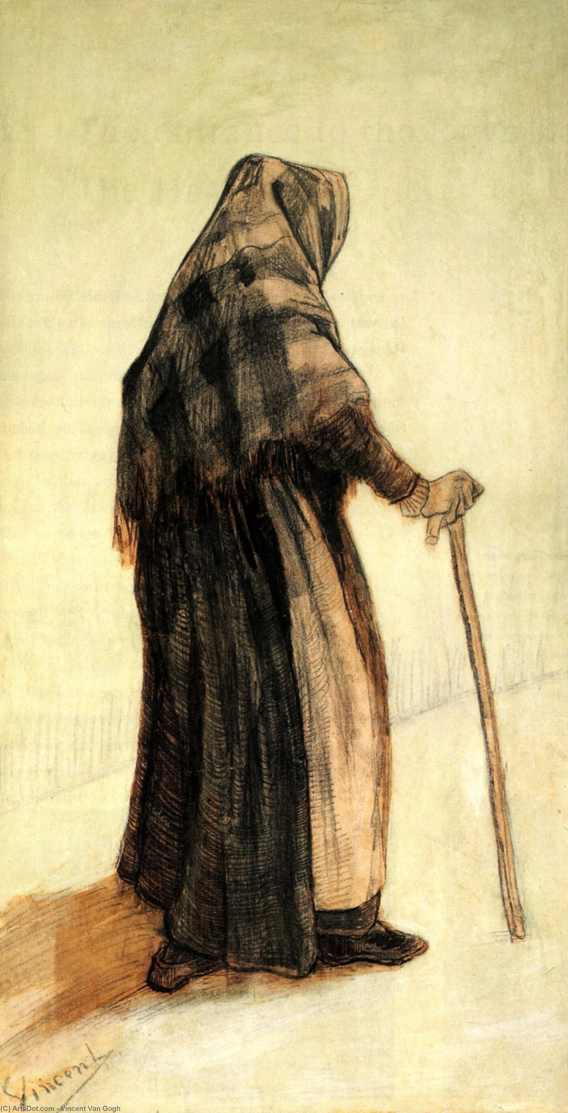 Wikioo.org – L'Enciclopedia delle Belle Arti - Pittura, Opere di Vincent Van Gogh - vecchia donna con una Scialle e un Walking-Stick