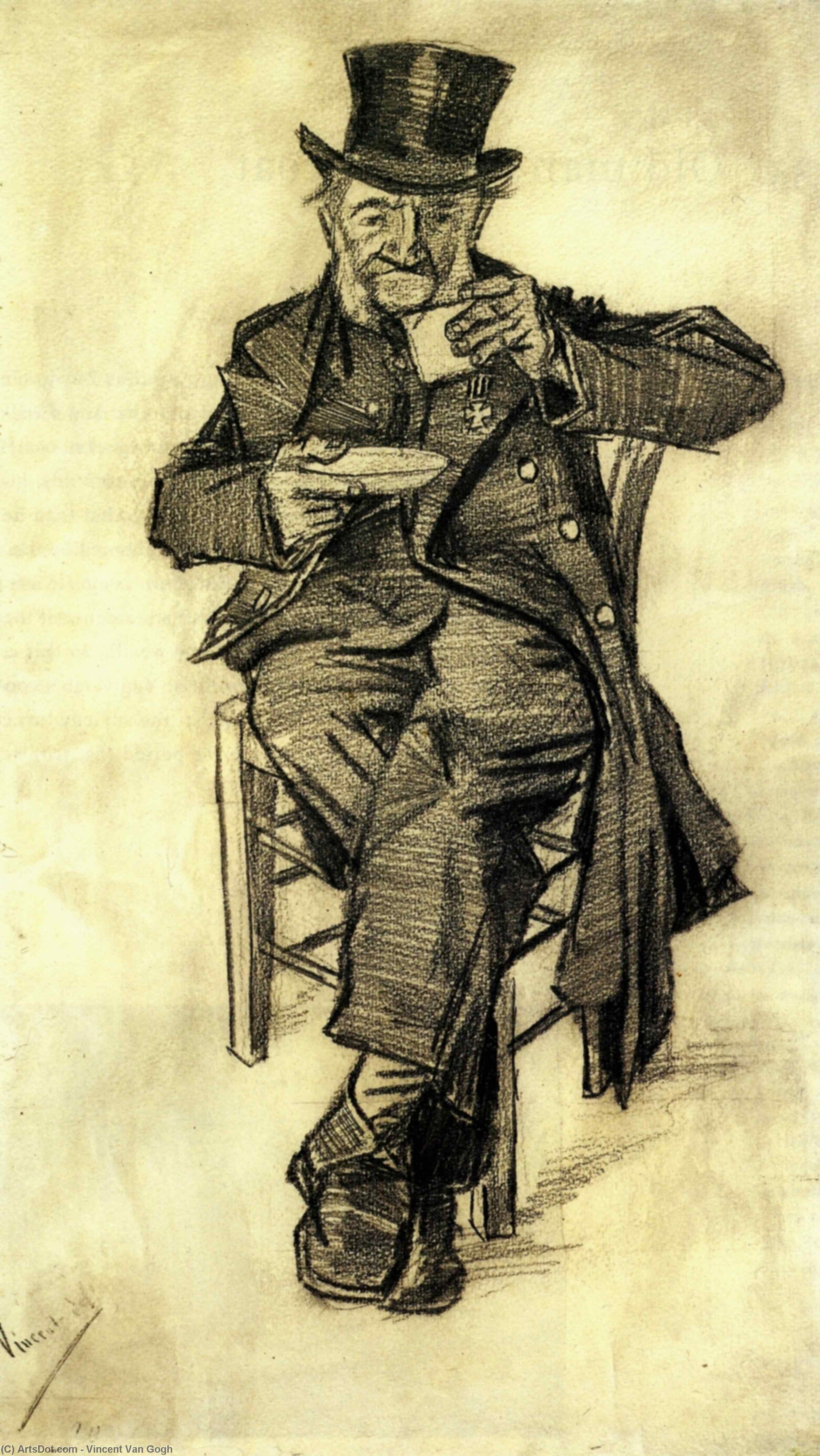 WikiOO.org - Encyclopedia of Fine Arts - Maalaus, taideteos Vincent Van Gogh - Orphan Man with Top Hat, Drinking Coffee