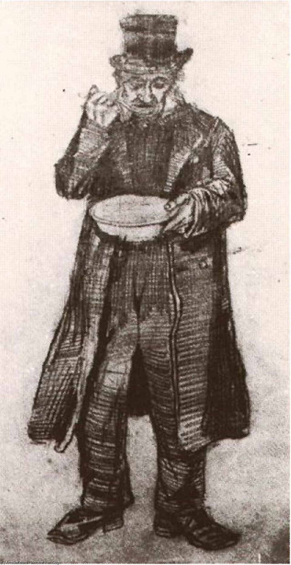 WikiOO.org - Enciklopedija likovnih umjetnosti - Slikarstvo, umjetnička djela Vincent Van Gogh - Orphan Man with Top Hat, Eating from a Plate