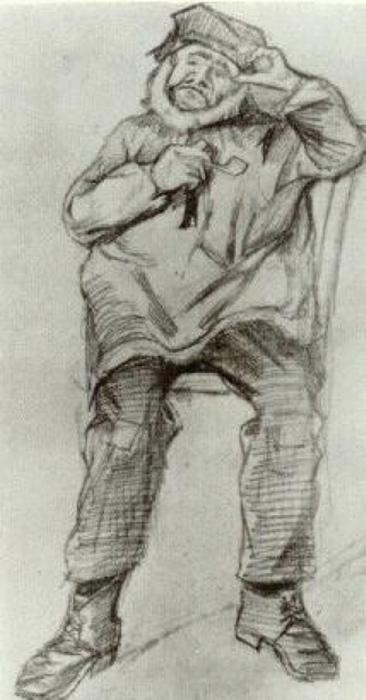 Wikioo.org - Encyklopedia Sztuk Pięknych - Malarstwo, Grafika Vincent Van Gogh - Orphan Man, Wearing a Blouse, Sitting with Pipe