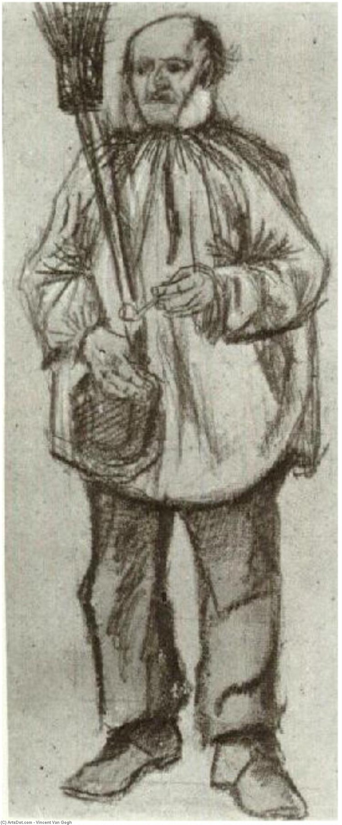 WikiOO.org - Encyclopedia of Fine Arts - Festés, Grafika Vincent Van Gogh - Orphan Man, Wearing a Blouse, with Broom and Pipe