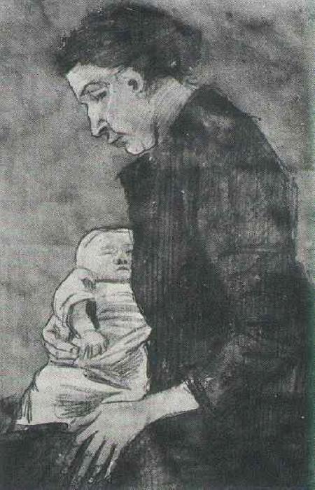 WikiOO.org - Encyclopedia of Fine Arts - Lukisan, Artwork Vincent Van Gogh - Sien Nursing Baby, Half-Figure