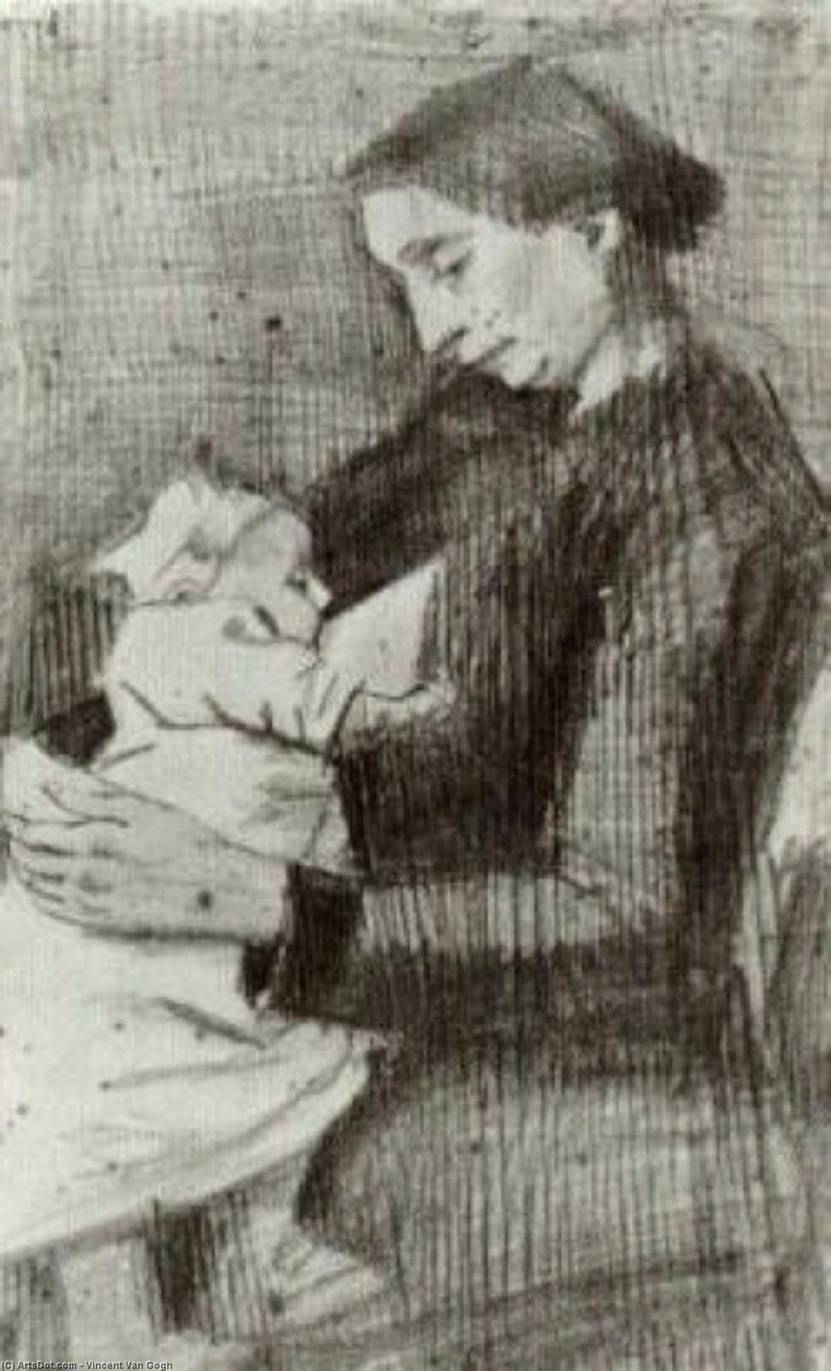 WikiOO.org - Encyclopedia of Fine Arts - Festés, Grafika Vincent Van Gogh - Sien Nursing Baby, Half-Figure