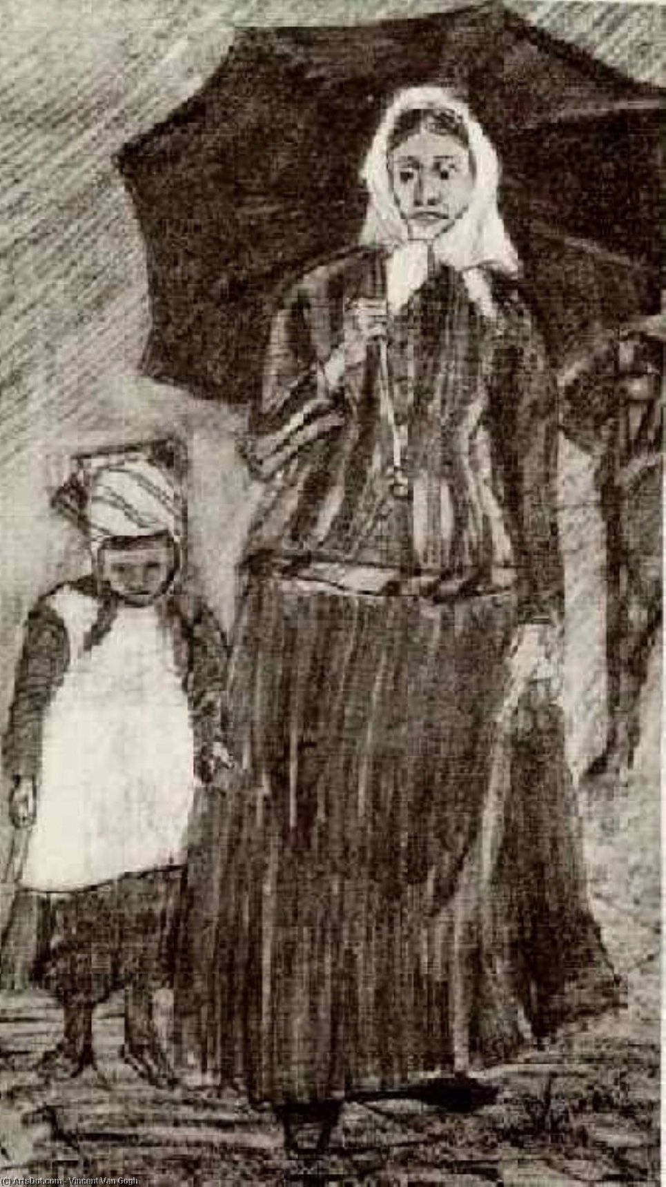 WikiOO.org - Encyclopedia of Fine Arts - Lukisan, Artwork Vincent Van Gogh - Sien under Umbrella with Girl