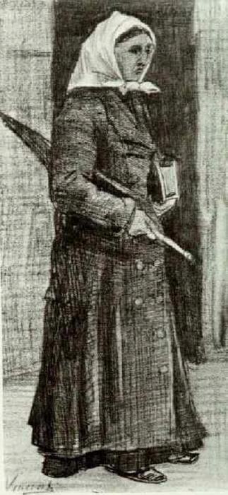 WikiOO.org - Enciklopedija likovnih umjetnosti - Slikarstvo, umjetnička djela Vincent Van Gogh - Sien with Umbrella and Prayer Book