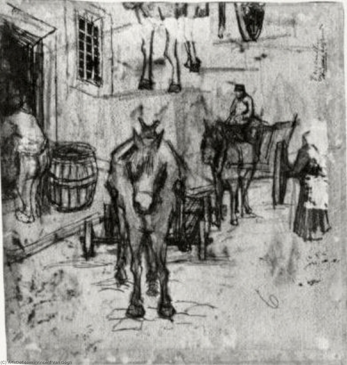 WikiOO.org - Enciklopedija likovnih umjetnosti - Slikarstvo, umjetnička djela Vincent Van Gogh - Studies of Donkey Carts