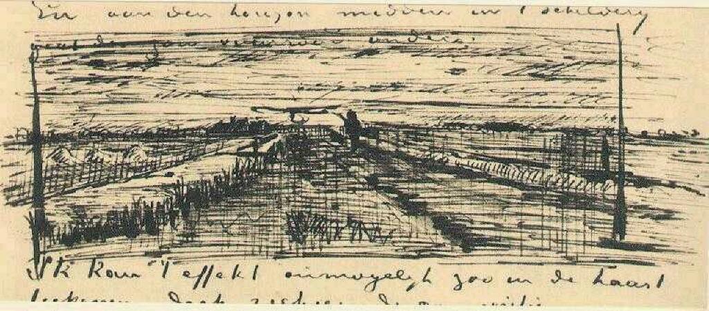 WikiOO.org - Encyclopedia of Fine Arts - Lukisan, Artwork Vincent Van Gogh - Sunset Over a Meadow