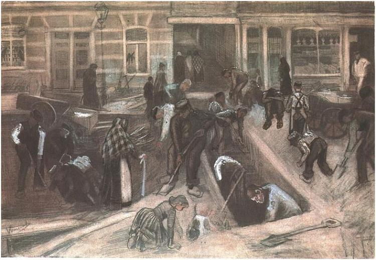 WikiOO.org – 美術百科全書 - 繪畫，作品 Vincent Van Gogh - Torn-Up 街道 挖掘机