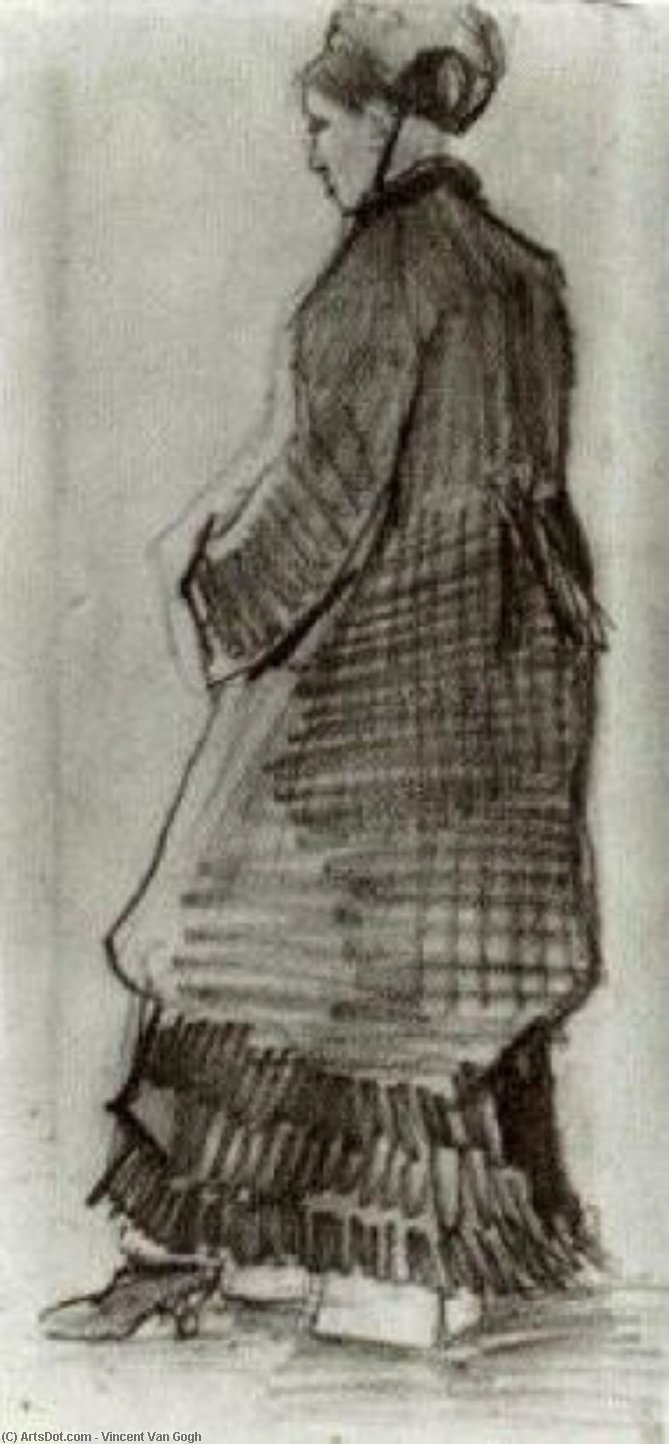 Wikioo.org - Bách khoa toàn thư về mỹ thuật - Vẽ tranh, Tác phẩm nghệ thuật Vincent Van Gogh - Woman with Hat, Coat and Pleated Dress