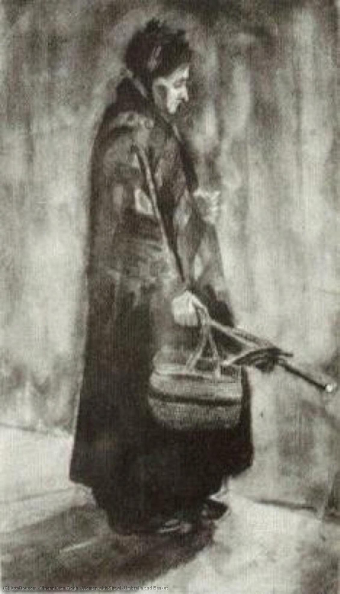 WikiOO.org - Enciclopedia of Fine Arts - Pictura, lucrări de artă Vincent Van Gogh - Woman with Shawl, Umbrella and Basket