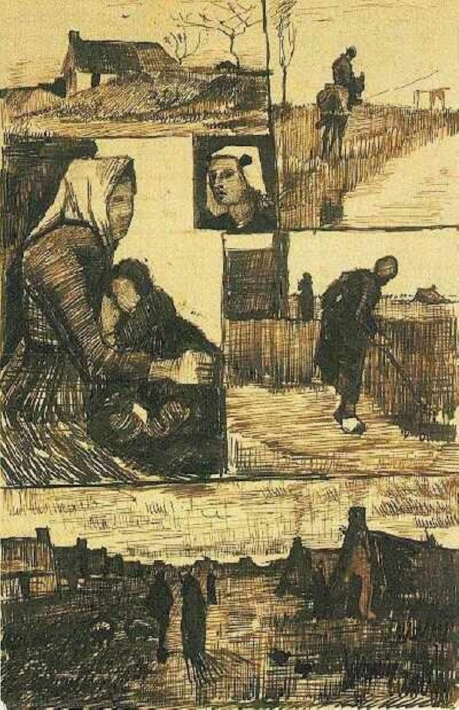 WikiOO.org - Encyclopedia of Fine Arts - Lukisan, Artwork Vincent Van Gogh - A Sheet with Sketches