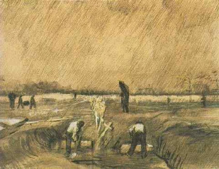 WikiOO.org - Enciklopedija likovnih umjetnosti - Slikarstvo, umjetnička djela Vincent Van Gogh - Churchyard in the Rain