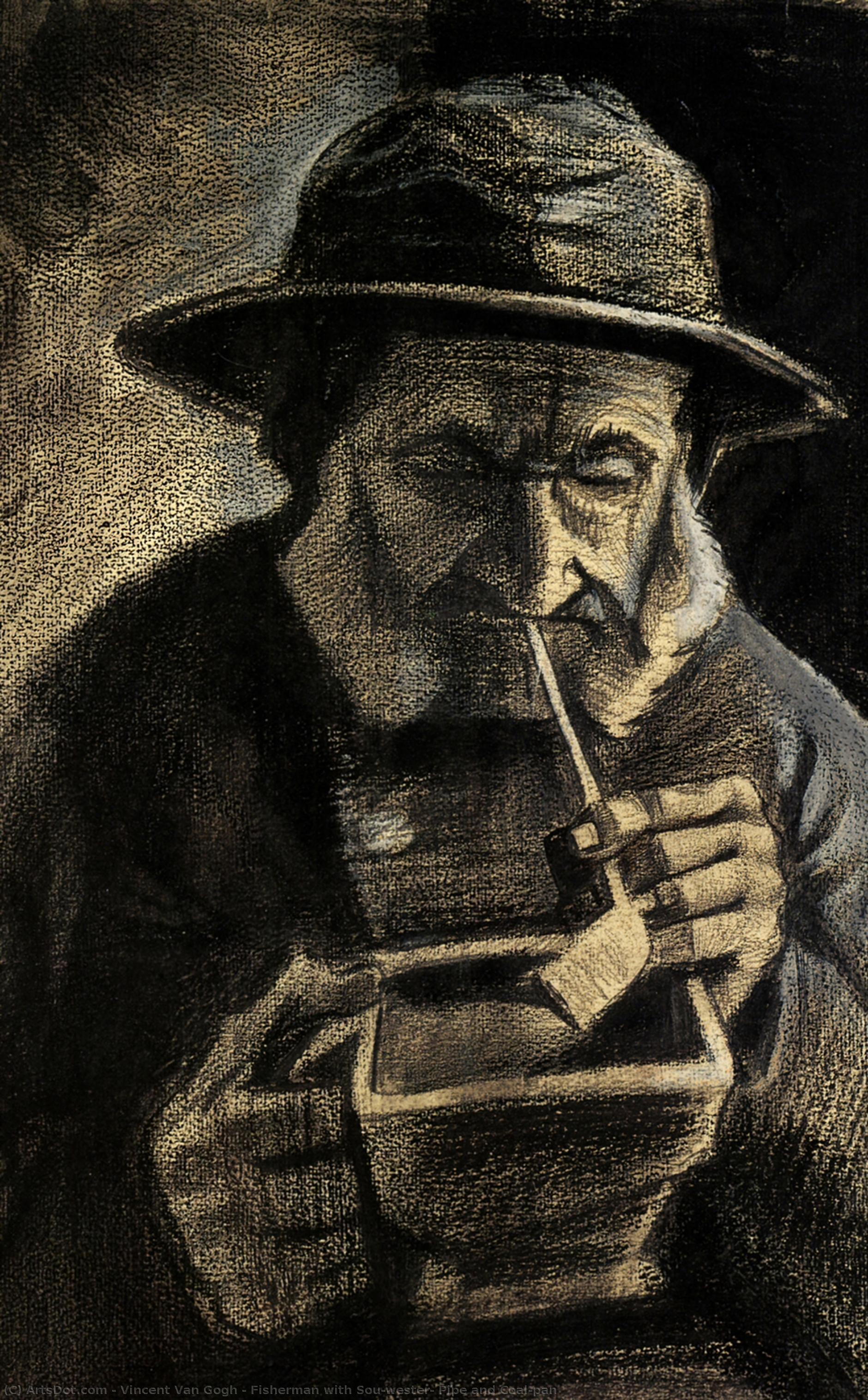 WikiOO.org - Encyclopedia of Fine Arts - Festés, Grafika Vincent Van Gogh - Fisherman with Sou'wester, Pipe and Coal-pan