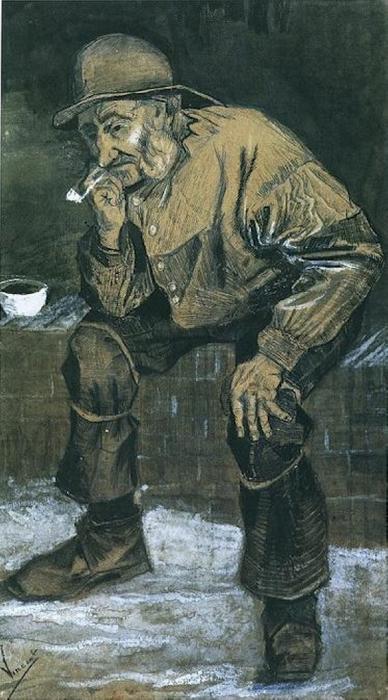 WikiOO.org - Enciklopedija likovnih umjetnosti - Slikarstvo, umjetnička djela Vincent Van Gogh - Fisherman with Sou'wester, Sitting with Pipe