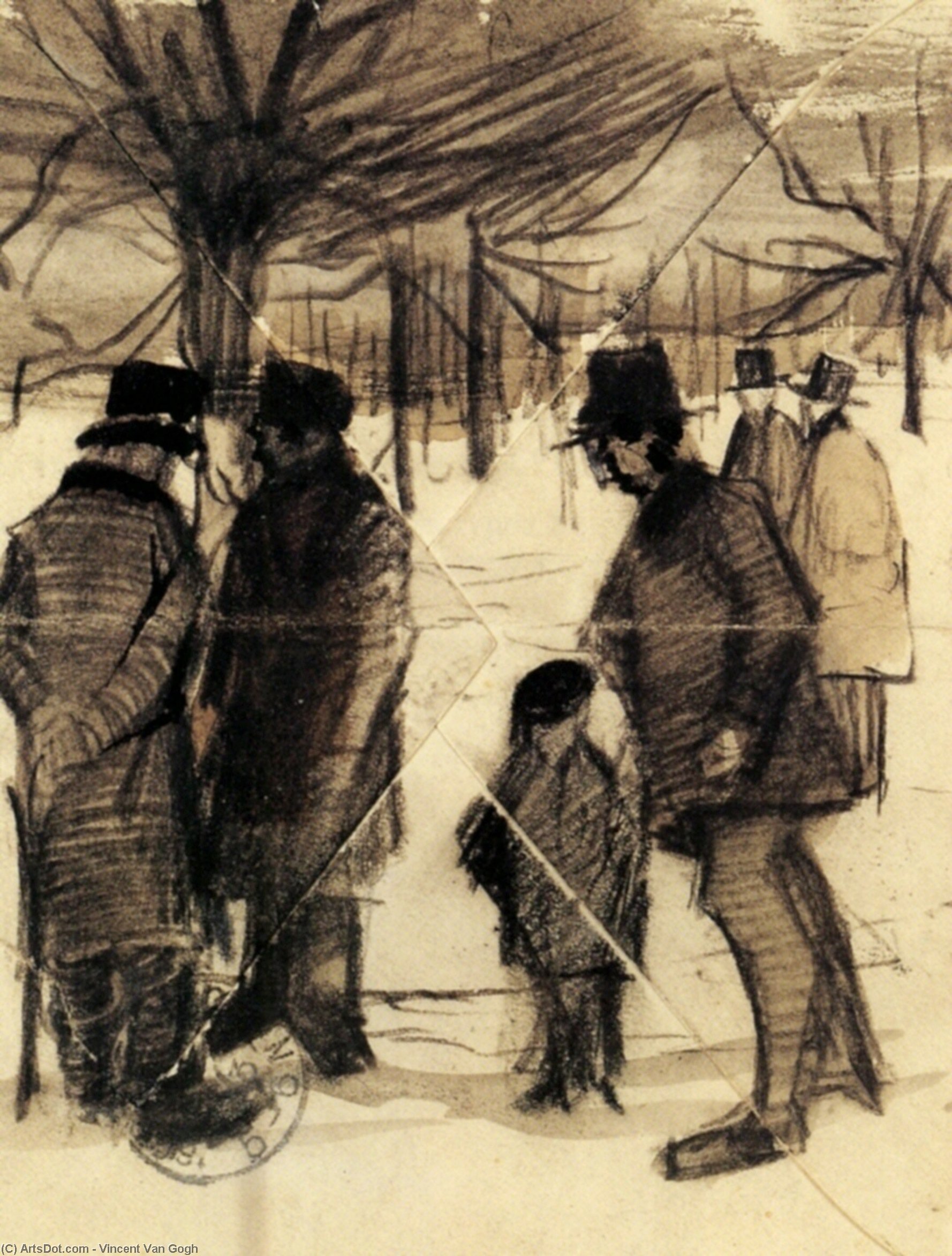 WikiOO.org - Encyclopedia of Fine Arts - Festés, Grafika Vincent Van Gogh - Five Men and a Child in the Snow