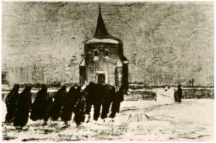 Wikioo.org - The Encyclopedia of Fine Arts - Painting, Artwork by Vincent Van Gogh - Funeral in the Snow near the Old Tower