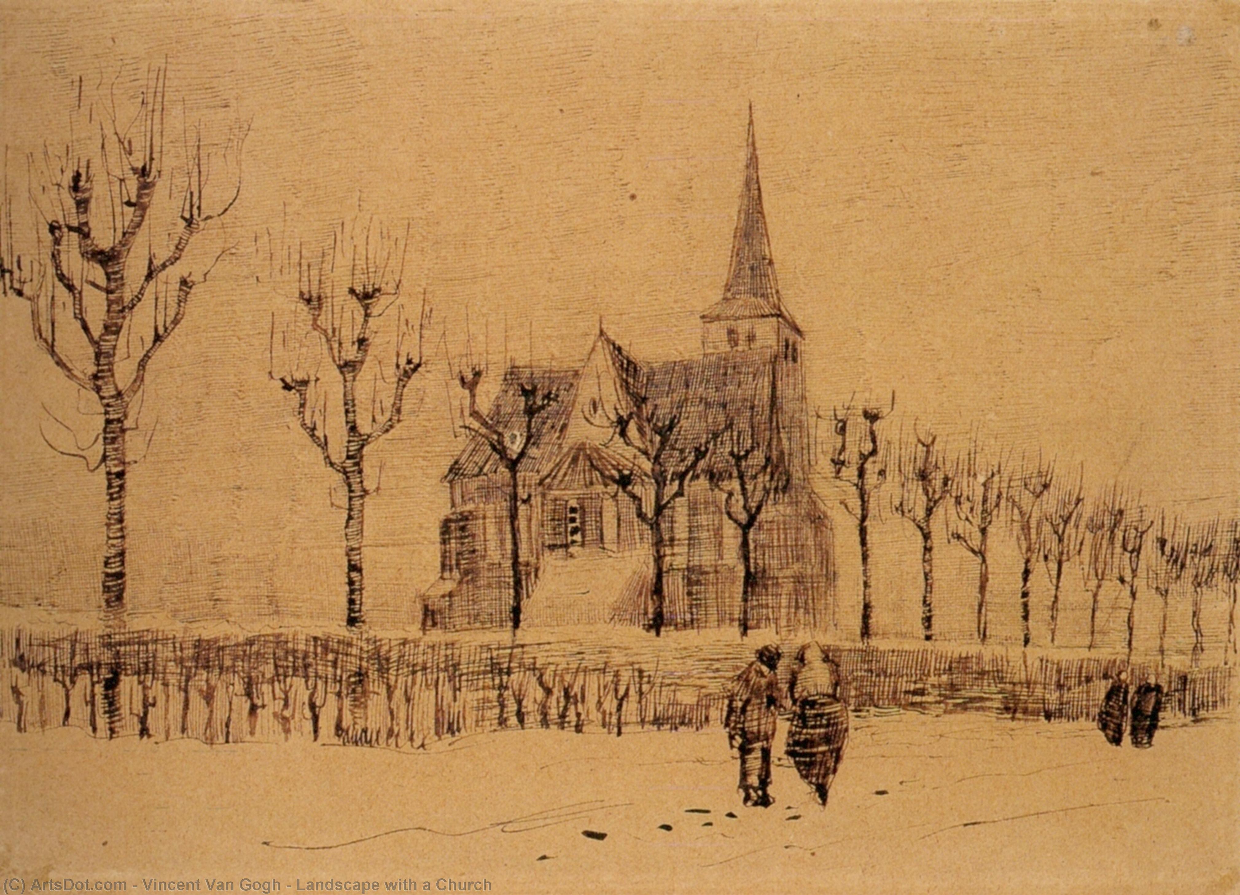 WikiOO.org - Encyclopedia of Fine Arts - Lukisan, Artwork Vincent Van Gogh - Landscape with a Church