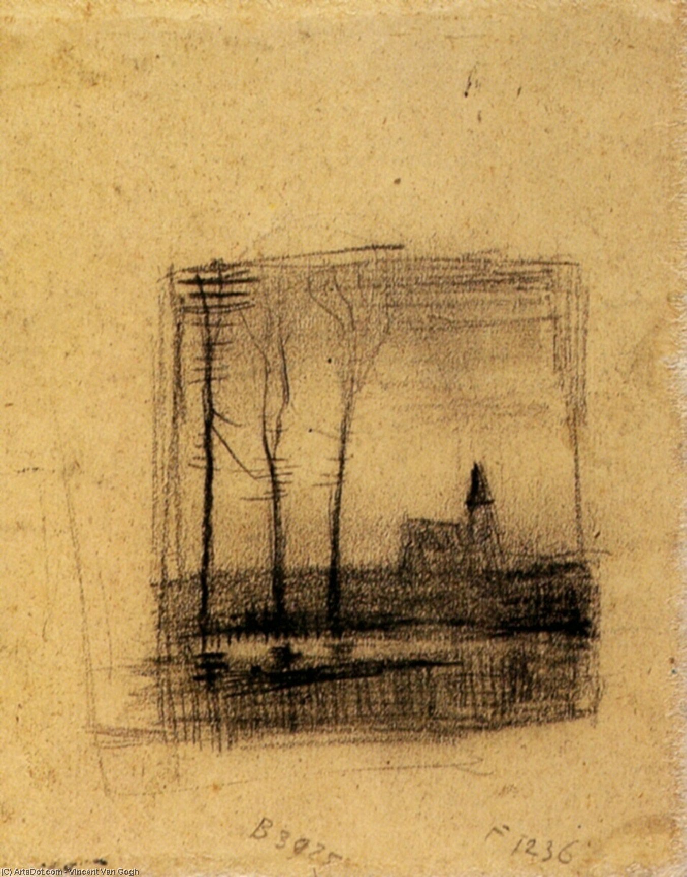 WikiOO.org - Encyclopedia of Fine Arts - Lukisan, Artwork Vincent Van Gogh - Landscape with a Church