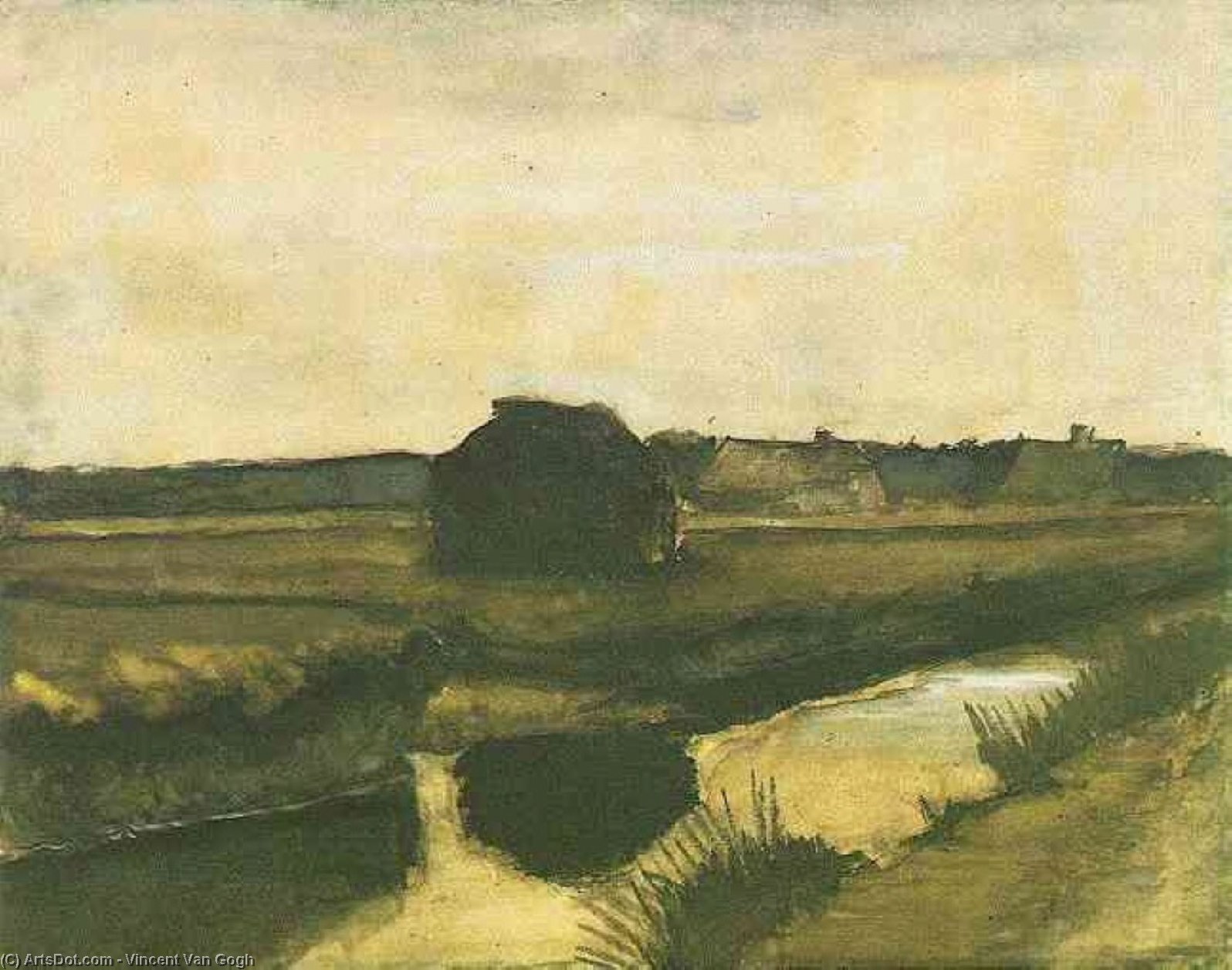 WikiOO.org - Enciclopedia of Fine Arts - Pictura, lucrări de artă Vincent Van Gogh - Landscape with a Stack of Peat and Farmhouses