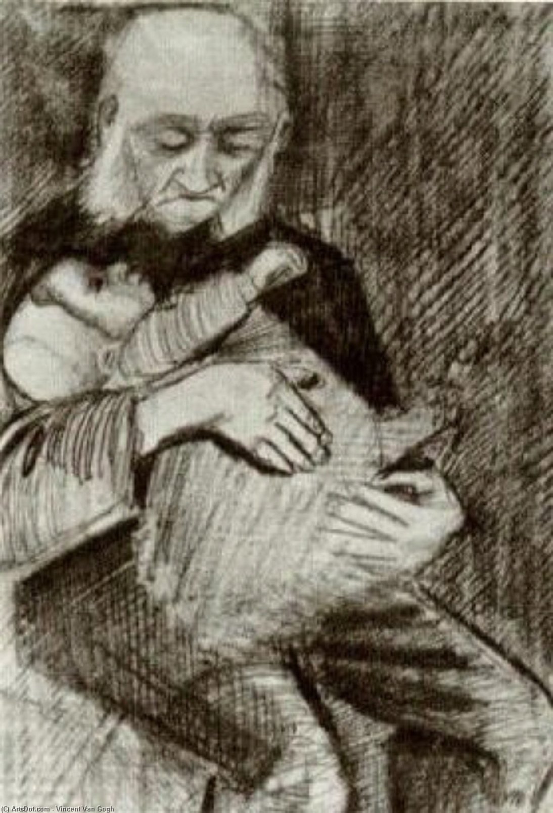 WikiOO.org – 美術百科全書 - 繪畫，作品 Vincent Van Gogh - 孤儿 男子  与  一个  婴儿  在   他  武器