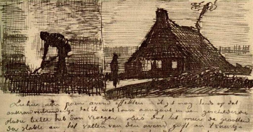 WikiOO.org - Encyclopedia of Fine Arts - Lukisan, Artwork Vincent Van Gogh - Peasant Burning Weeds, and Farmhouse at Night